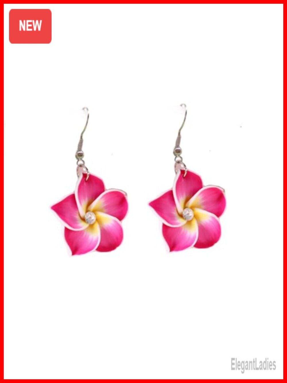 Plumeria Flower Dangle Earrings Polymer Clay Zinc Tropical Luau Beach Party